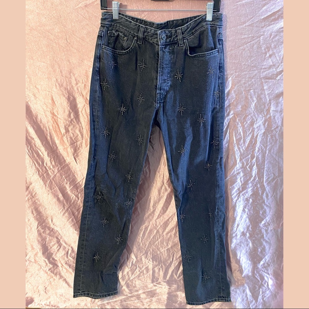Sparkly rhinestone embellished vintage fit high waist jeans✨